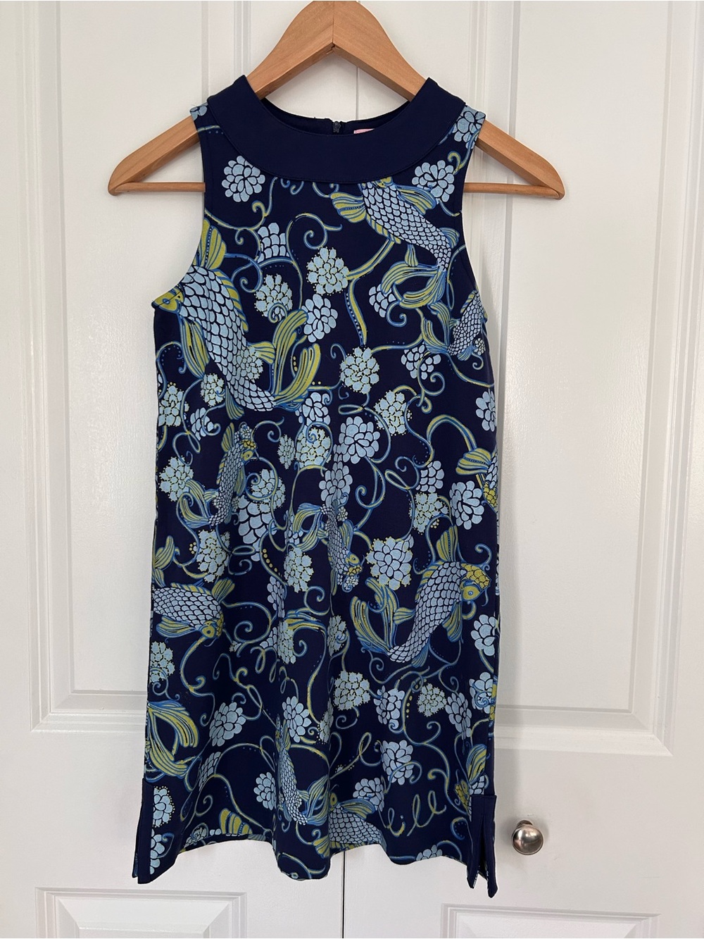 Lilly Pulitzer girls size 10 koi fish navy blue dress “don’t be koi”